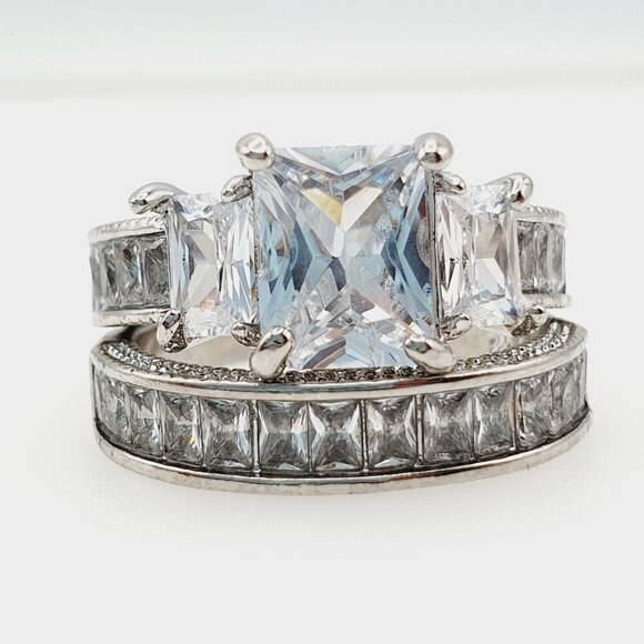 🎀  925 Silver Plated Promise Ring CZ Wedding Couple Ring, FB16FA1090 - Picture 5 of 5